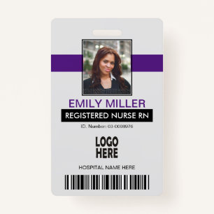 Medical employee id logo purple photo template ID badge