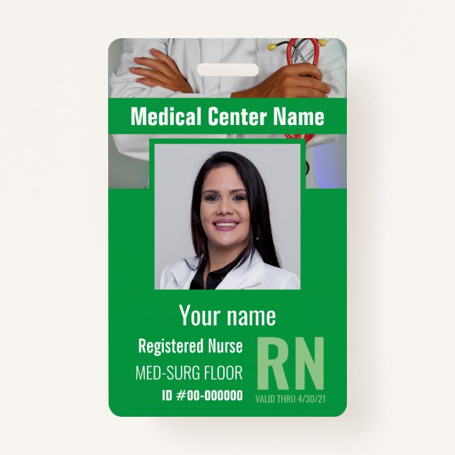 Medical Employee Photo Bar-Code Logo Name ID Badge (Front)