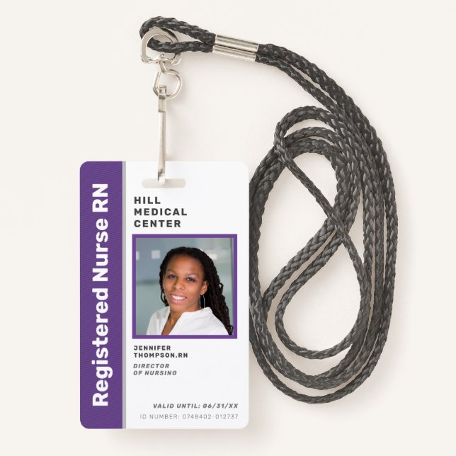 Medical Employee Purple Photo ID ID Badge (Front with Lanyard)