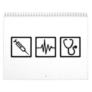 Medical equipment stethoscope syringe calendar