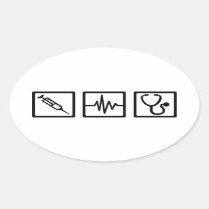 Medical equipment stethoscope syringe oval sticker