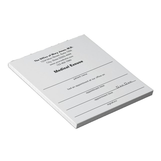 Medical Excuse Doctor's Note Black Grey Notepad (Angled)