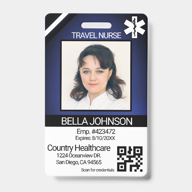 Medical Field Photo Badge - Travel Nurse - Blue ID Badge (Front)