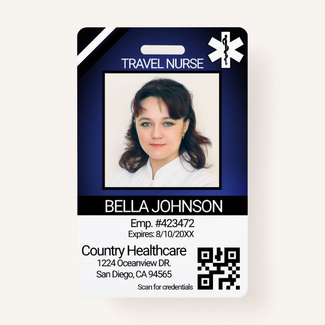 Medical Field Photo Badge - Travel Nurse - Blue ID Badge (Front)