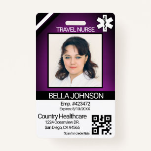 Medical Field Photo Badge - Travel Nurse - Purple ID Badge