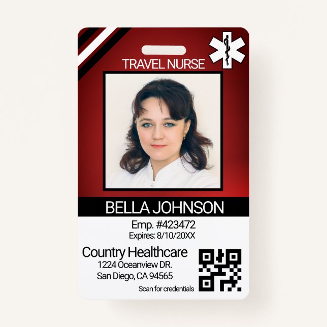 Medical Field Photo Badge - Travel Nurse - Red ID Badge (Front)