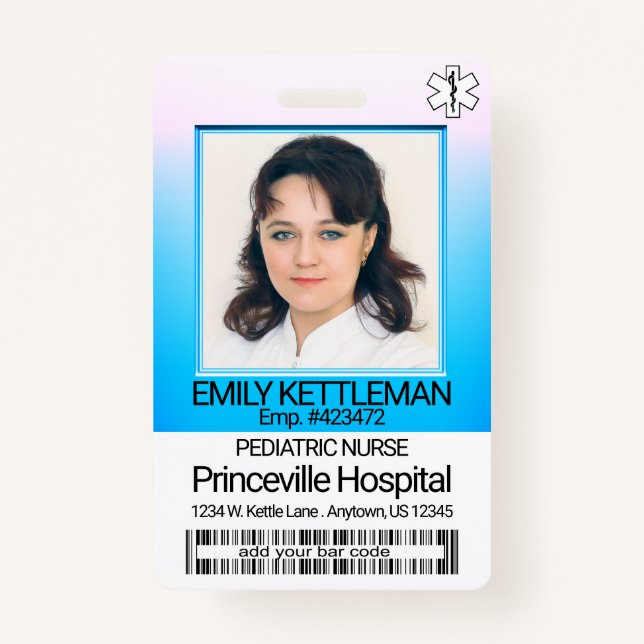 Medical Field Photo - Nurse - Blue / Pink ID Badge (Front)