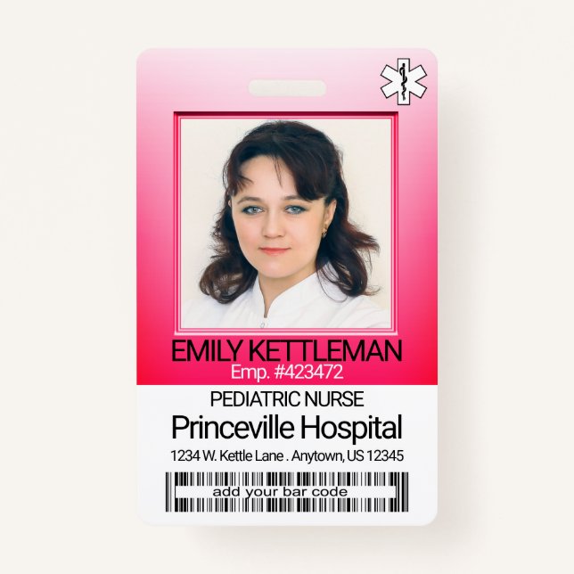 Medical Field Photo - Nurse - Pink ID Badge (Front)