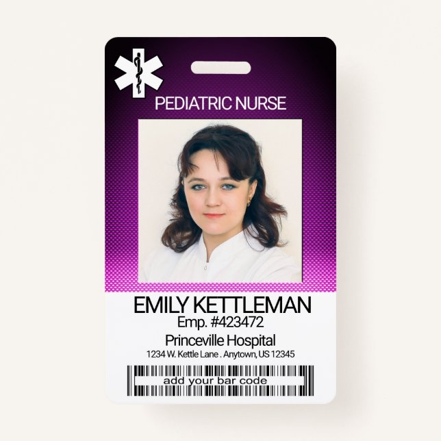Medical Field Photo  - Paediatrics Nurse - Purple ID Badge (Front)