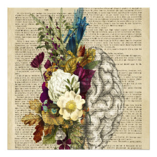 medical floral brain anatomy poster