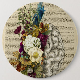 medical floral brain anatomy poster 6 cm round badge