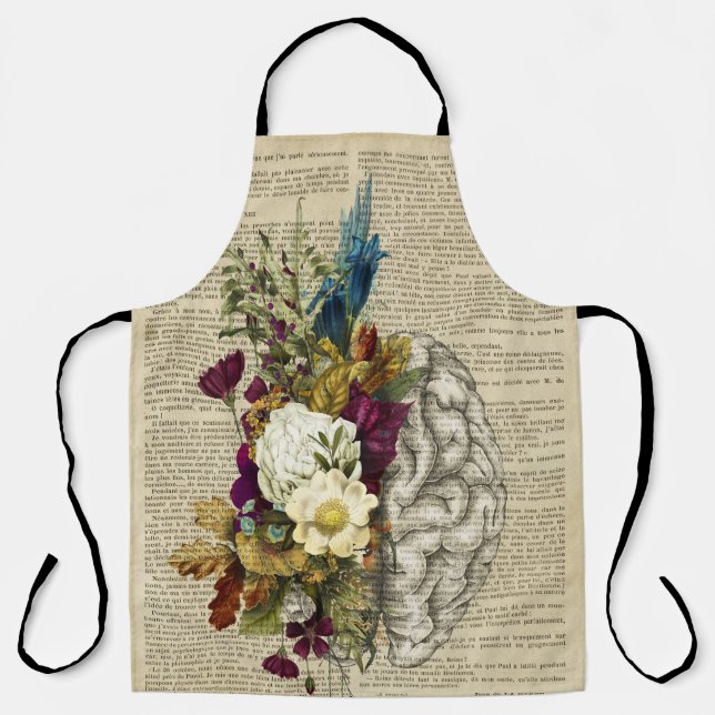 medical floral brain anatomy poster apron (Front)