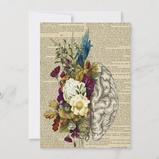 medical floral brain anatomy poster card (Front)