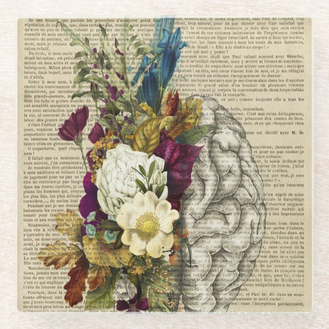 medical floral brain anatomy poster glass coaster (Front)
