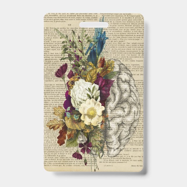 medical floral brain anatomy poster ID badge (Front)