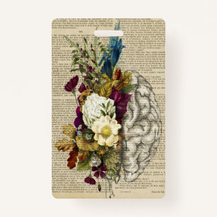 medical floral brain anatomy poster ID badge