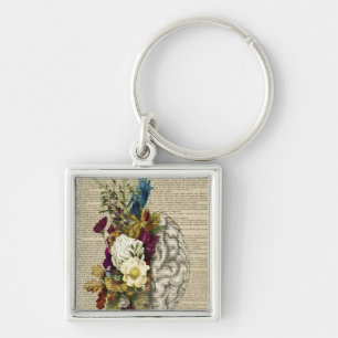 medical floral brain anatomy poster key ring