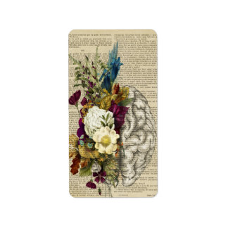 medical floral brain anatomy poster label