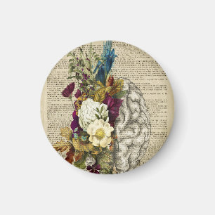 medical floral brain anatomy poster magnet