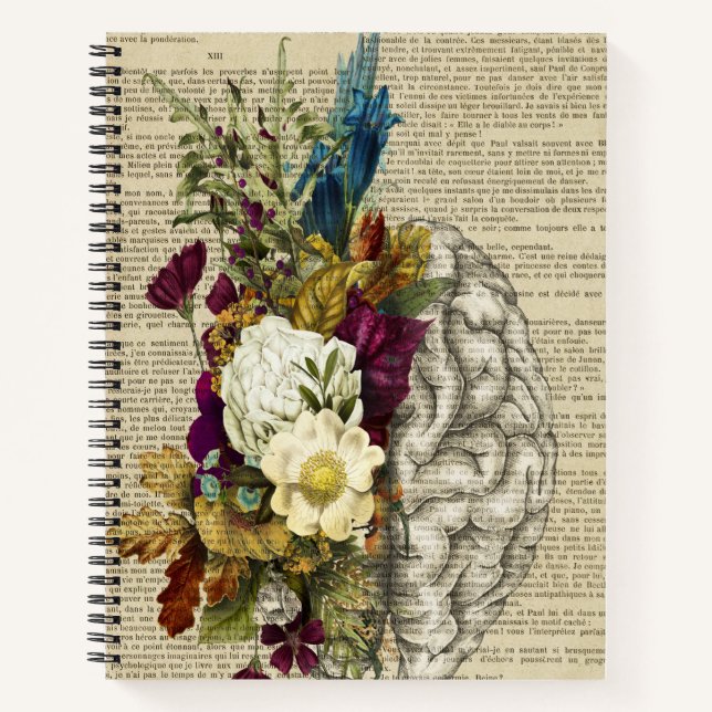 medical floral brain anatomy poster notebook (Front)