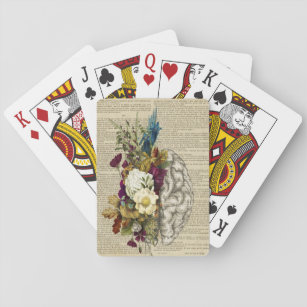 medical floral brain anatomy poster playing cards