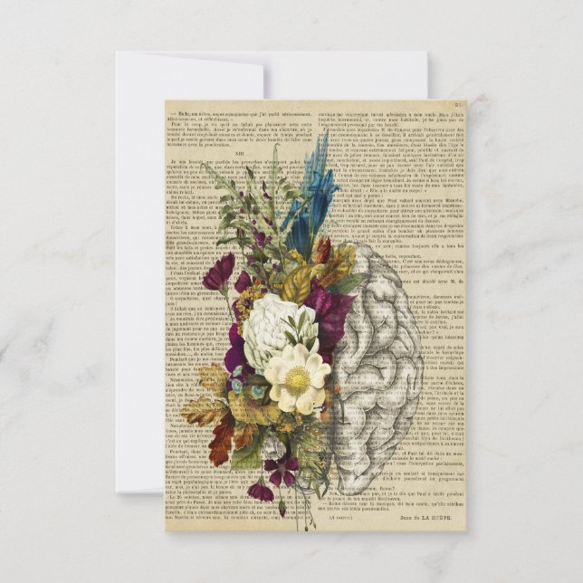 medical floral brain anatomy poster RSVP card (Front)
