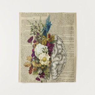 medical floral brain anatomy poster tapestry