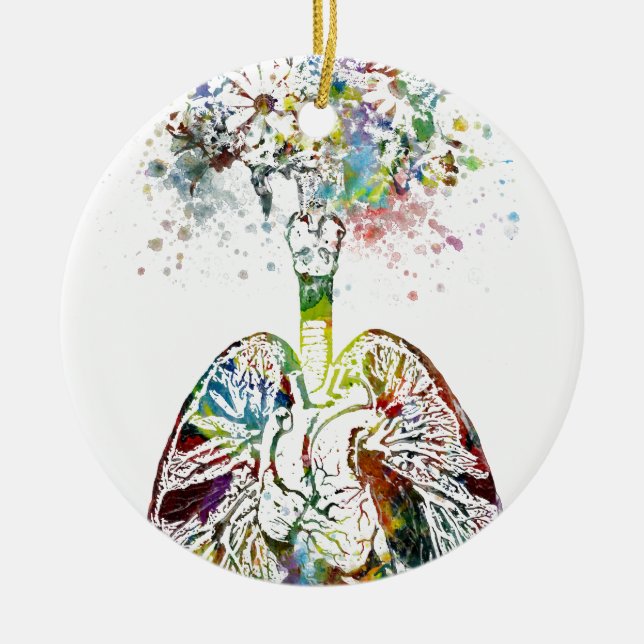 Medical Gifts Heart and Lungs Motif Ceramic Tree Decoration (Front)