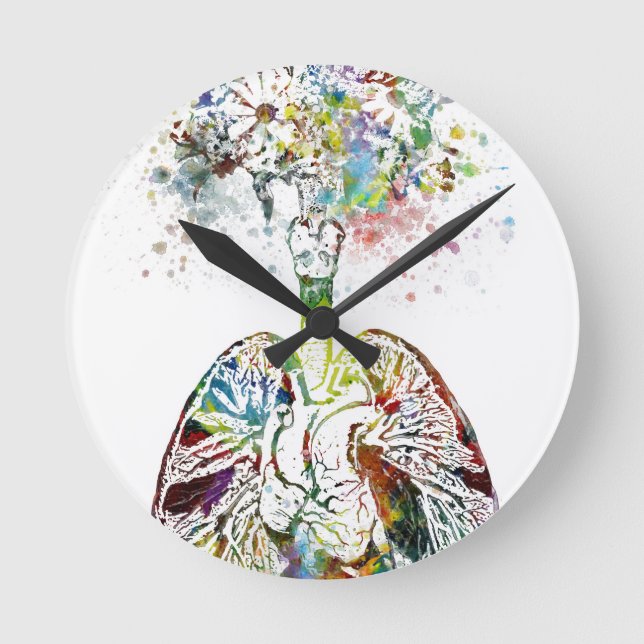 Medical Gifts Heart and Lungs Motif Round Clock (Front)