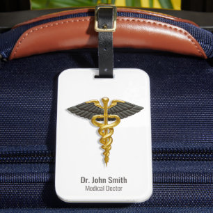 Medical Gold Caduceus Black Wings Classy Elegant Luggage Tag