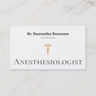 Medical gold caduceus gray white anesthesiologist business card