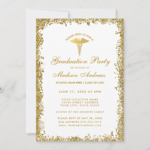 Medical Gold Glitter Graduation Party Invite