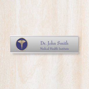 Medical Gold Professional Caduceus Blue Door Sign