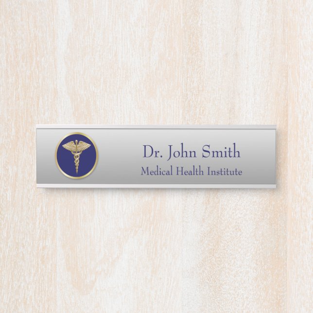 Medical Gold Professional Caduceus Blue Door Sign (Front)