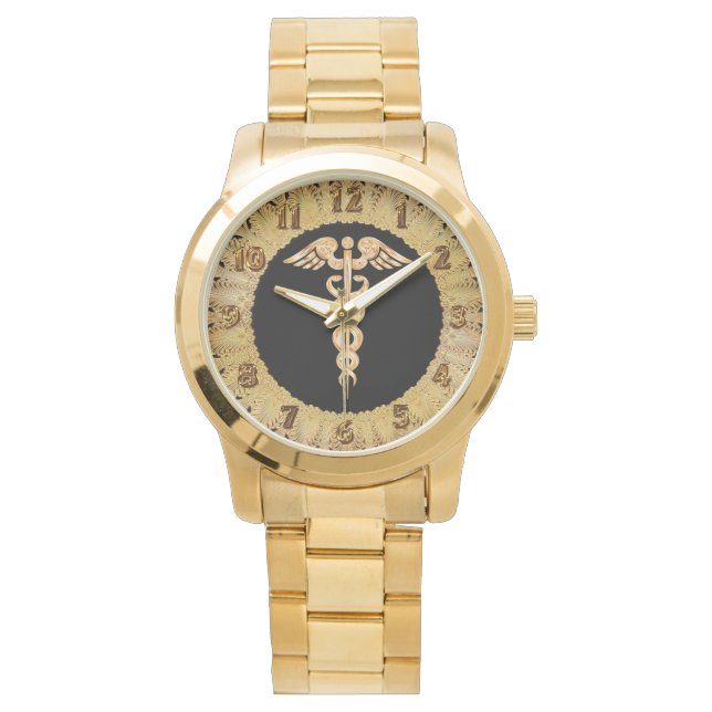 Medical gold shiny silhouette alert badge watch (Front)