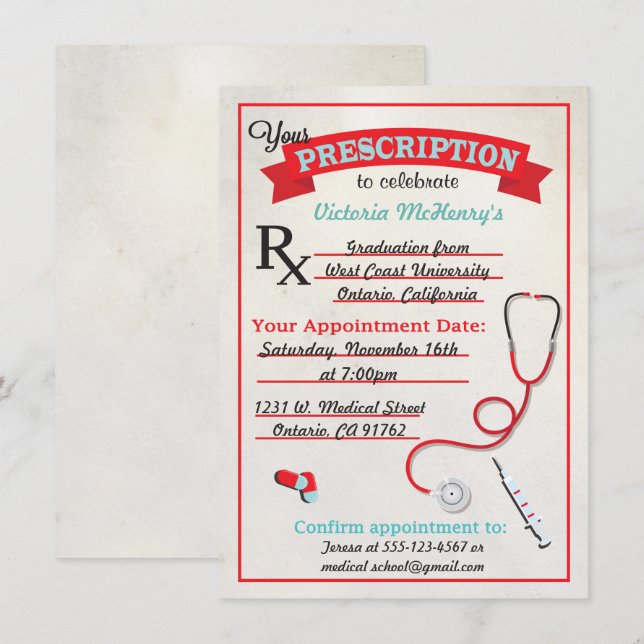 Medical Graduation Prescription Pad Invitation (Front/Back)