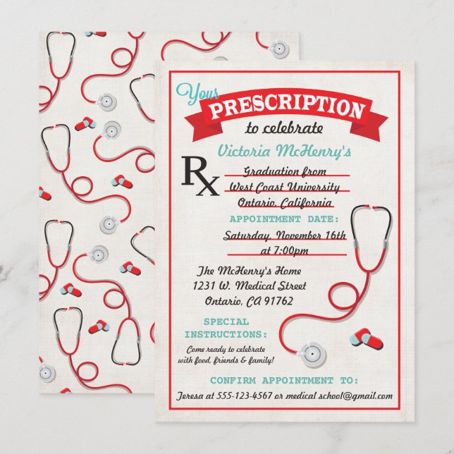 Medical Graduation Prescription Pad Invitation (Front/Back)