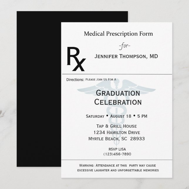 Medical Graduation Prescription Pad  Invitation (Front/Back)