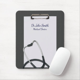 Medical Grey Clipboard with Stethoscope Mouse Mat