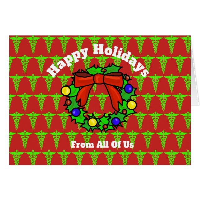 Medical Group Caduceus and Wreath Christmas Card (Front Horizontal)