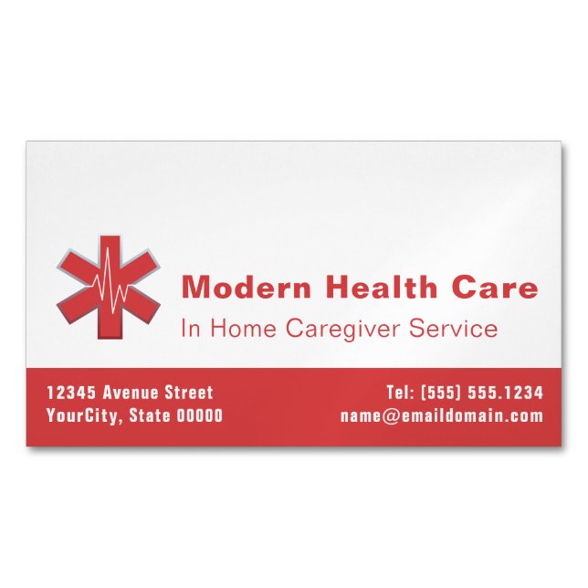 Medical Health Care - White Red Magnetic Business Card (Front)