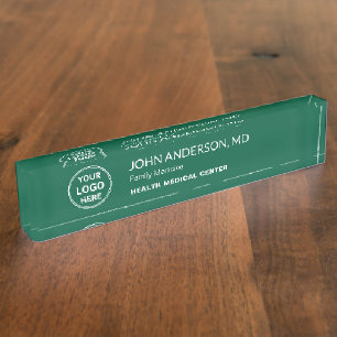 Medical Healthcare Clinic Doctor Custom Logo Green Nameplate