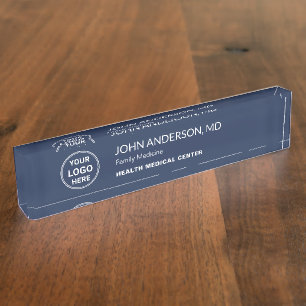 Medical Healthcare Clinic Doctor Custom Logo Navy Nameplate