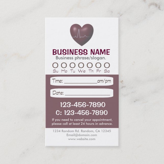 Medical heart appointment cards (Front)