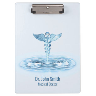 Medical Hermes Rod Blue Caduceus Water Ripples Clipboard