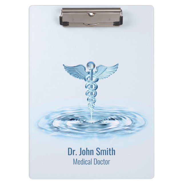 Medical Hermes Rod Blue Caduceus Water Ripples Clipboard (Front)