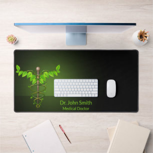 Medical Holistic Alternative Caduceus Green Leaves Desk Mat