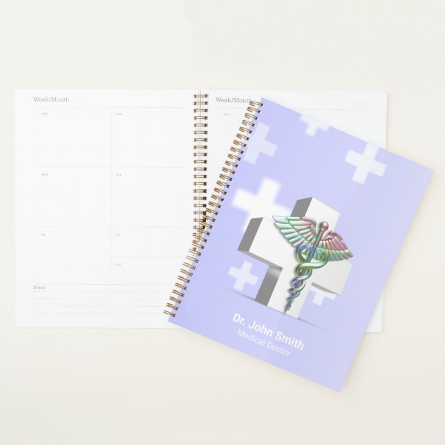 Medical Holographic 3D Caduceus White Cross Planner (Display)