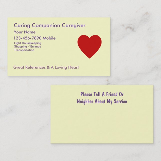 Medical Home Caregiver Business Card Template (Front/Back)