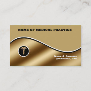 Medical hospital black gold chic caduceus stylish business card